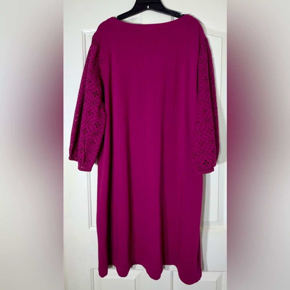 NWT J.Jill Knit Eyelet Dress 2X Berry Pink 3/4 Sleeve Casual - Picture 6 of 8